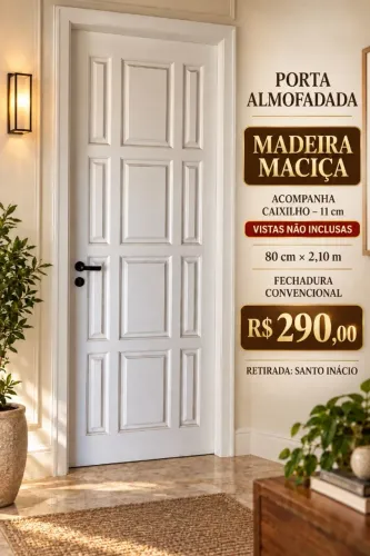 PORTA CLÁSSICA ALMOFADADA EM MADEIRA MACIÇA COM CAIXILHO (005)