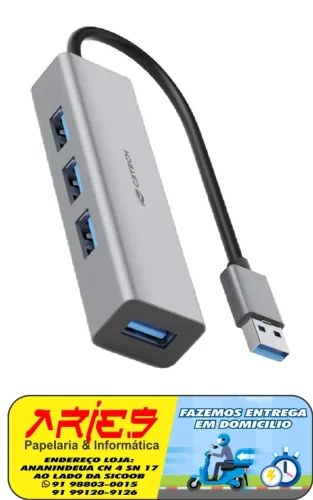 HUB 4 PORTAS USB 3.0 C3TECH HU-340GY EM ALUMÍNIO