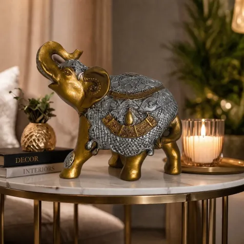 Escultura Elefante Indiano Gesso Dourado