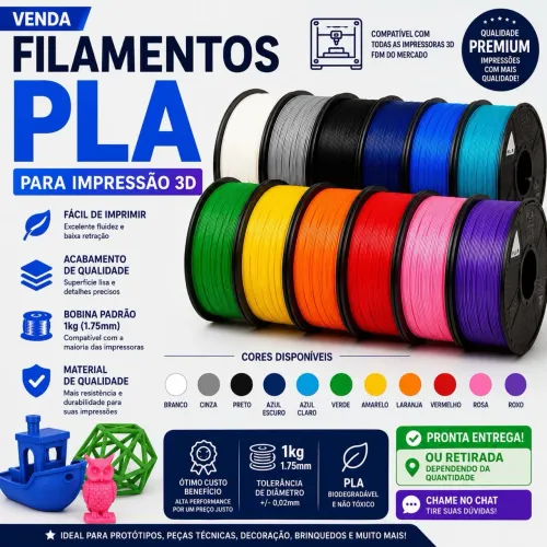Filamento PLA Premium 1Kg 1,75mm para Impressora 3D