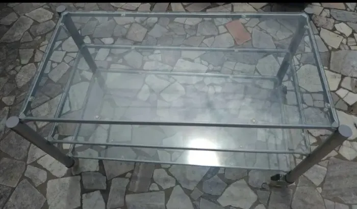 Mesa Auxiliar em Aço Inox com Vidro Temperado e Rodas | Carrinho Gourmet | Ilha Móvel