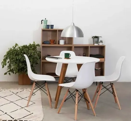 Mesa de Jantar Square Redonda 88cm com 4 Cadeiras Eames Branca
