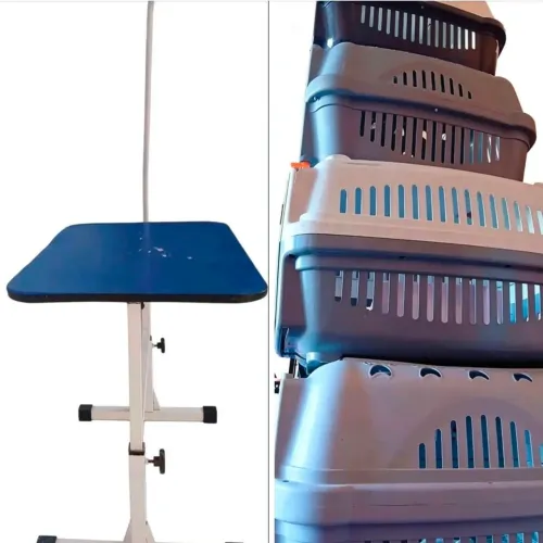 MESA DE TOSA E CAIXA DE TRANSPORTE