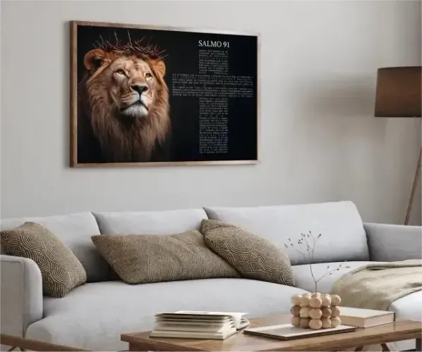 Quadro Decorativo Salmo 91 com Leão de Judá 70x100