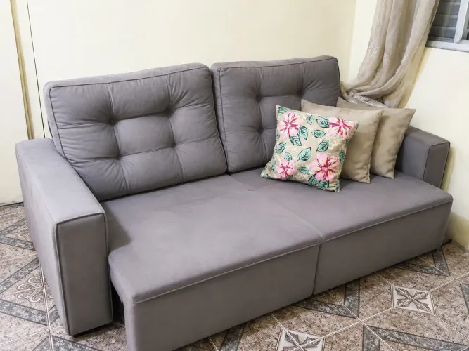 Sofá retratil, cinza 3 lugares semi novo