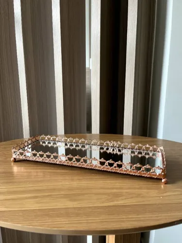 Bandeja Espelhada Retangular Rose Gold Para Decoração de Lavabo - 25 x 15 cm