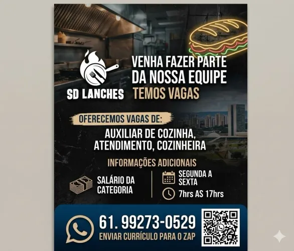 Vagas para lanchonete e restaurante