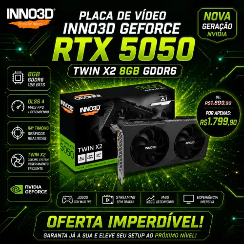 Placa De Video Gpu Inno3d Geforce RTX 5050 Twin X2 8GB 128bits Gddr6(Nova/Garantia)