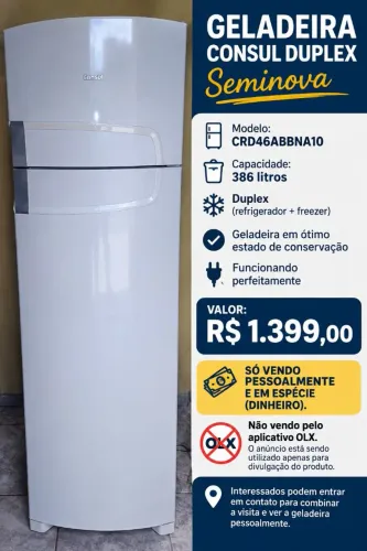 Geladeira Consul duplex gelo seco 450 litros completa
