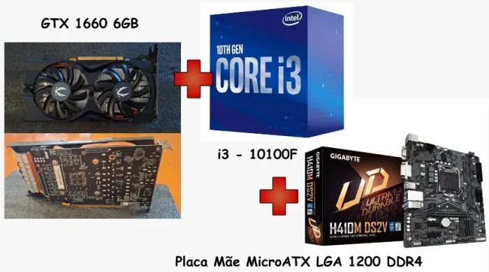 Kit Placa de Vídeo GTX 1660 + Processador I310100F + Placa Mãe