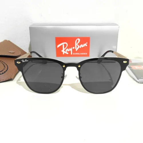 Óculos de sol Ray ban Clubmaster blaze dourado e lente preto unissex novo