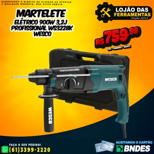 Martelete Elétrico 900w 3,2j Profissional Ws3228k Wesco