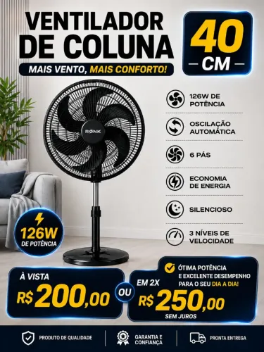 Ventilador turbo 40 cm de coluna 127V