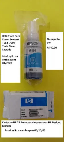 Impressoras, tinta HP29 preto e ecotank Epson 664 ciano