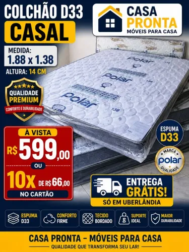 Colchão Casal D33 Polar 1.38x1.88 | Qualidade Premium | Entrega Grátis
