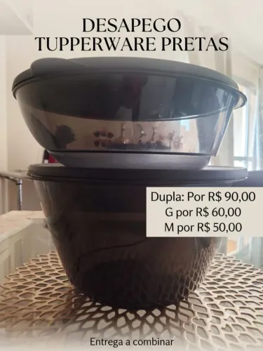 Kit Tupperware Preto com Tampas - 2 Peças Grandes