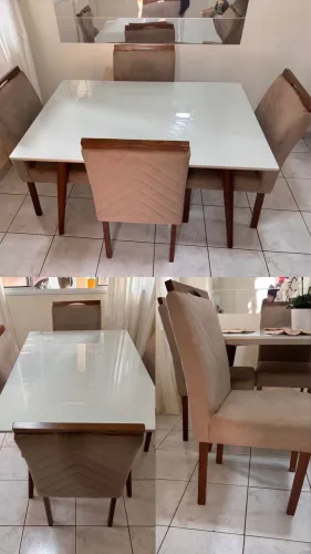Vendo Conjunto de Mesa de Madeira com tampo de vidro