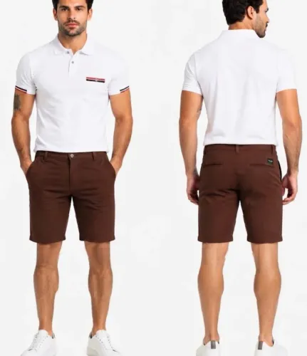 Kit Camisa Polo e Bermuda Sarja Marrom