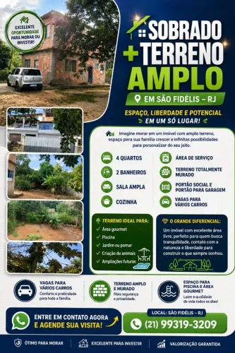 Vendo Sobrado + terreno amplo em São Fidelis RJ