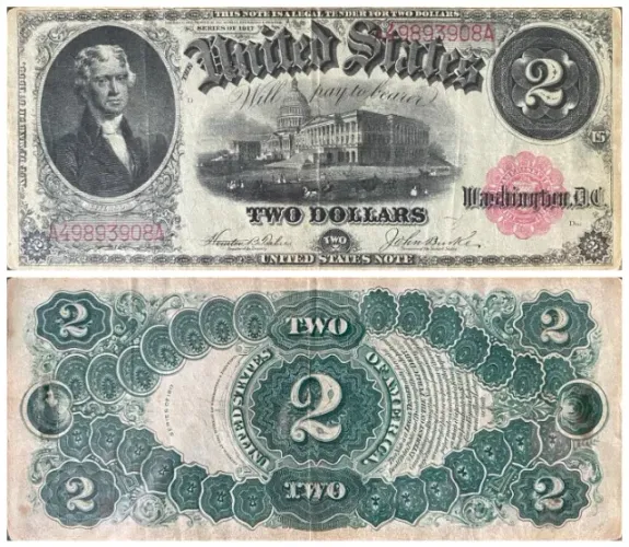 Cédula americana com Thomas Jefferson US$ 2 ? 1917 ? Jefferson