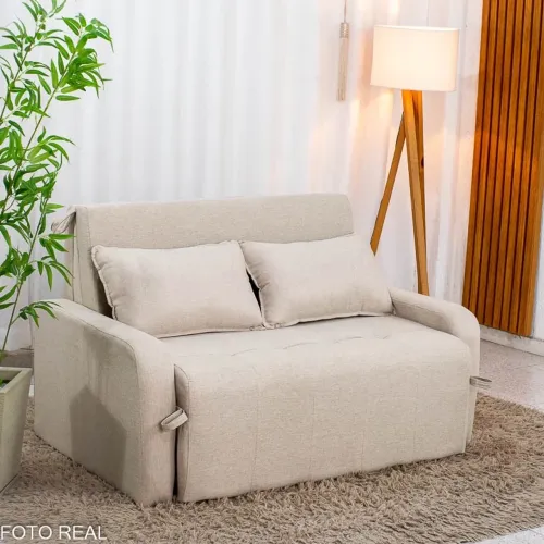 Sofá Cama Amora New Larg. 1.37m Linho Bege Entrega Rápida