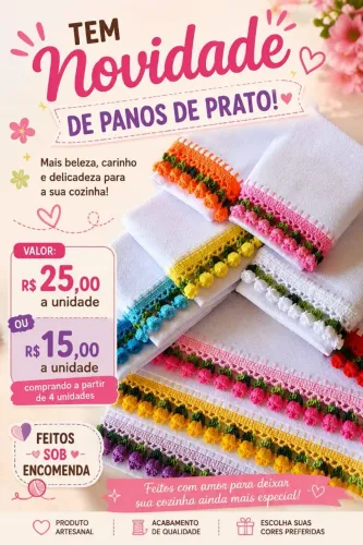 Pano de prato com barrado em croche 