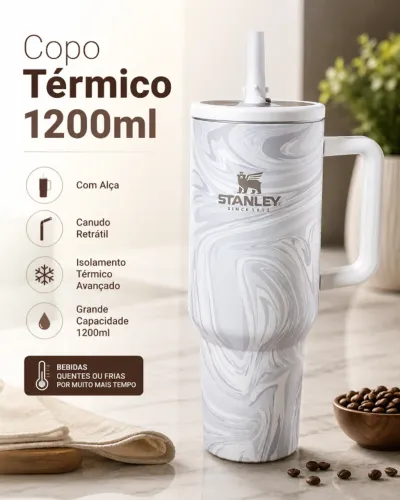 Garrafa Térmica 1200ml com Alça e Canudo Retrátil Estilo Stanley