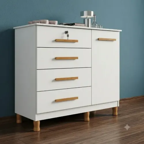 Cômoda Dallas Com Chave Na Cor Branco Novo!