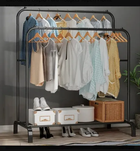 Cabideiro duplo para roupas com sapateira 