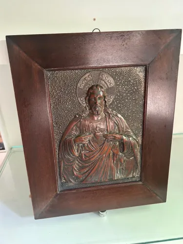 Quedo com moldura em madeira maciça escultura em bronze 37x46
