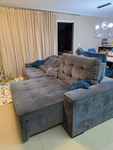Sofá Retrátil e Reclinável em Suede 2,90m - Recém-Higienizado