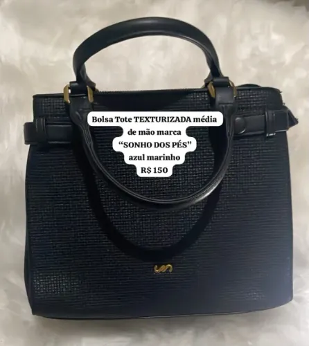 BOLSA TOTE MÉDIA DE MÃO TEXTURIZADA AZUL MARINHO DA MARCA "SONHO DOPÉS" HOJE 20/09 R$-100