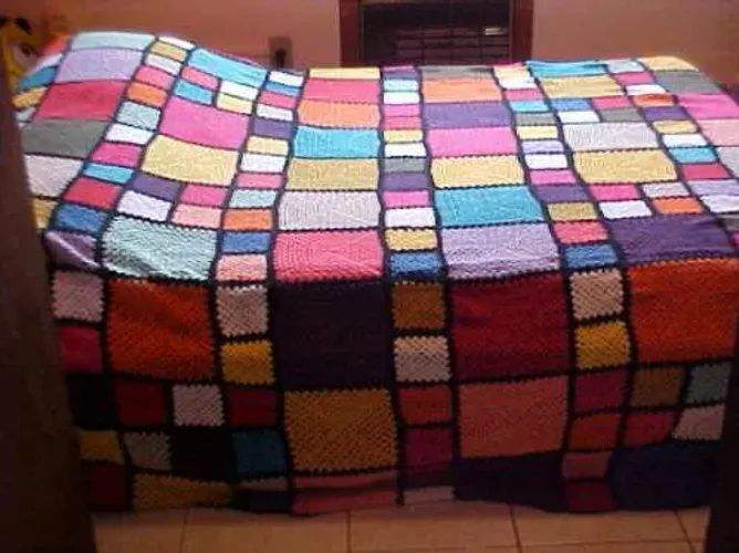 colcha Queen Nova Colorida Em Linha - Croche Feito À Mão