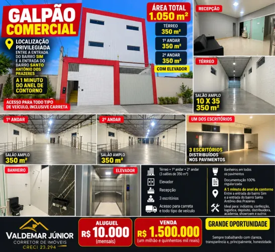 Galpão Comercial 1.050 m² com Elevador - Aluguel ou Venda