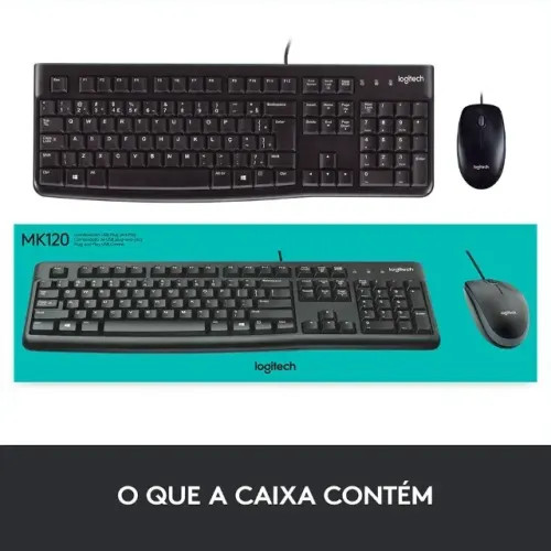 Combo Teclado e Mouse com fio USB Logitech MK120 com Design Confortável, Durável e Resiste
