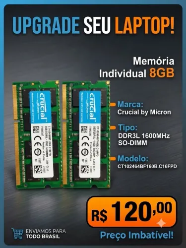 Memória RAM Crucial 8GB DDR3L 1600MHz (Original)