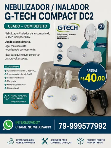 Nebulizador Inalador G-Tech Compact DC2 - Com Defeito (Para Peças / Conserto)