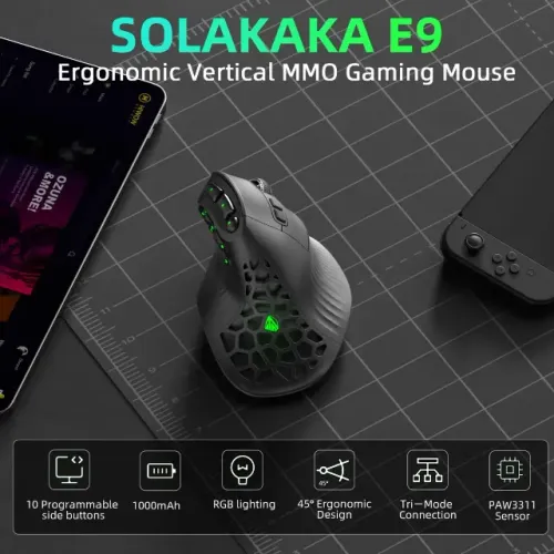 Mouse Solakaka E9 preto - com caixa e acessórios