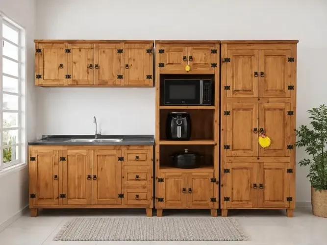 Jogo De Cozinha Em Madeira Maciça, 4 Peças