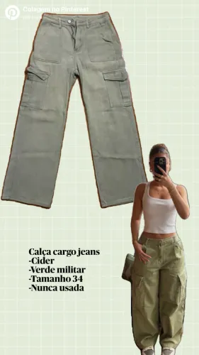 Calça Cargo Jeans Verde militar