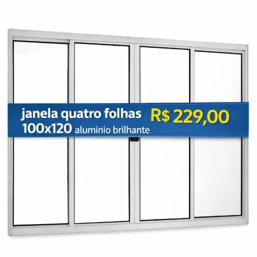 Janela Alumínio 4 folhas 100x120 alumínio brilhante 