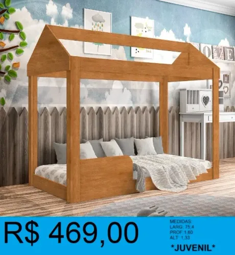 Cama montessoriana juvenil alt: 1,33m larg: 75,4cm prof:1,33m - frete grátis!