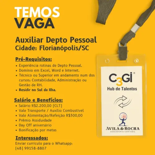 Vaga: Aux. Depto Pessoal - Bairro: Campeche