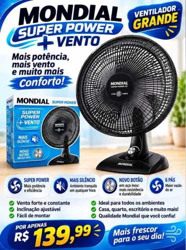 Ventilador Mundial Super Power 127 volts NOVO