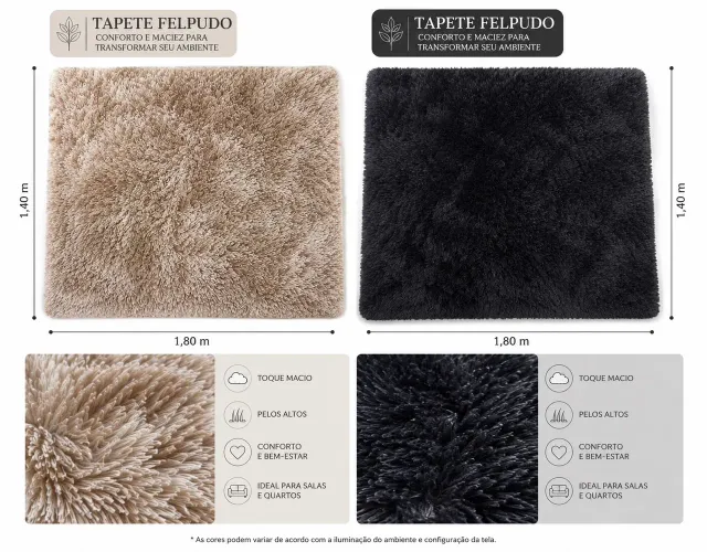 Tapete Peludo para sala ou Quarto 1,80 x 1,40m
