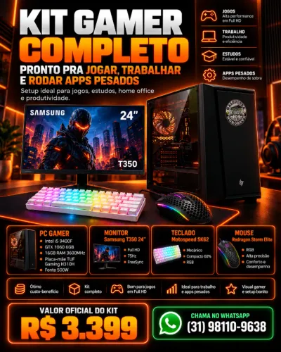 PC Gamer Completo i5 + GTX 1060 6GB + Monitor 24? + Kit Gamer