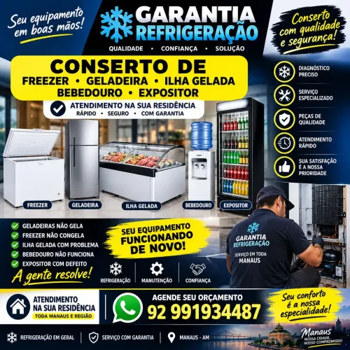 Especialista em refrigeradores! Trabalho com garantia nas peças e mão de obra!