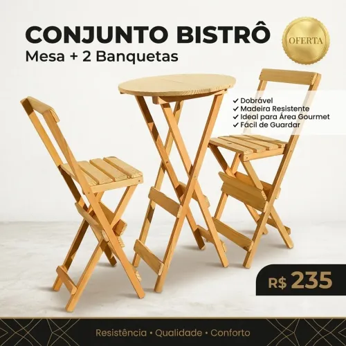 Conjunto Bistrô Redondo 60cm com 2 Banquetas - R$ 235