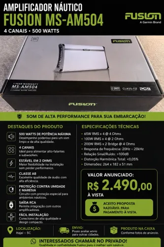 ? AMPLIFICADOR NÁUTICO FUSION MS-AM504 - 500W