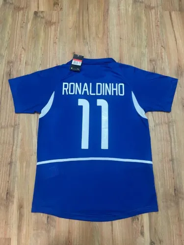 Camisa Brasil Retrô 2002 Ronaldinho Gaúcho Azul - GG